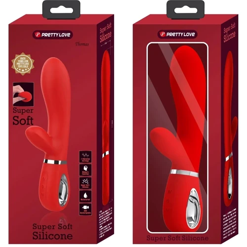 Вибратор с мягкой головкой и клиторальной стимуляцией LYBAILE Pretty Love Thomas USB Red (BI-014621-2)
