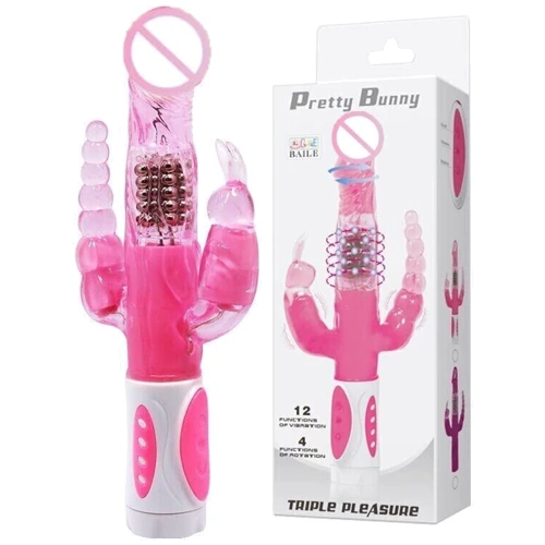 Вибромассажер ротатор с анальным и клиторальным стимулятором PRETTY BUNNY, BW-065005