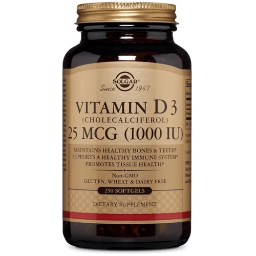 Solgar Natural Vitamin D3 (Cholecalciferol), 25 mcg 1000 IU, 250 Softgels Натуральний вітамін D3 (холекальциферол)