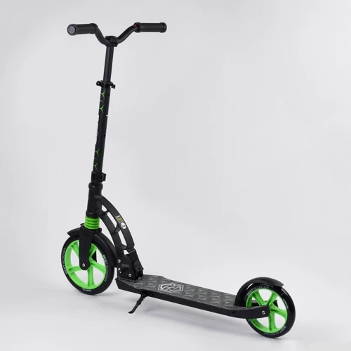 Самокат двухколесный Best Scooter с PU колесами, 1 амортизатором Black/Green (99666): Материал колес полиуретан