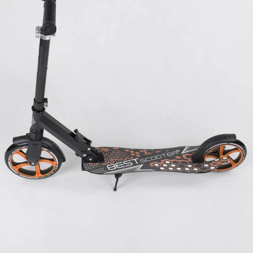 Самокат дитячий Best Scooter з PU колесами, затискачем керма і 1 амортизатором Black / Orange (88917): Тип коліс литі