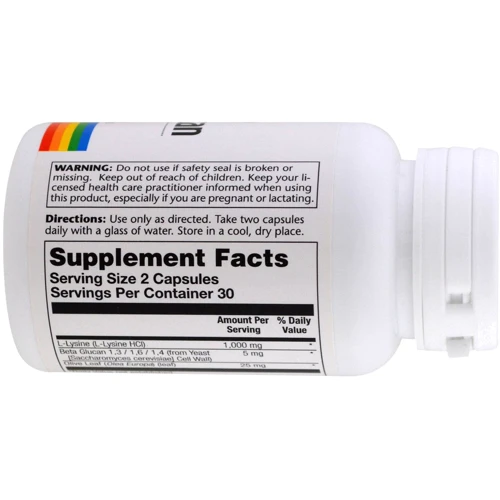 Solaray L-Lysine & Beta Glucan 1,000 mg 60 Veg Caps Лізин і бета-глюкан: Тип лізин