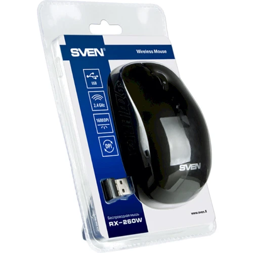 Мышь Sven RX-260W Black: Максимальное разрешение сенсора, dpi 1600