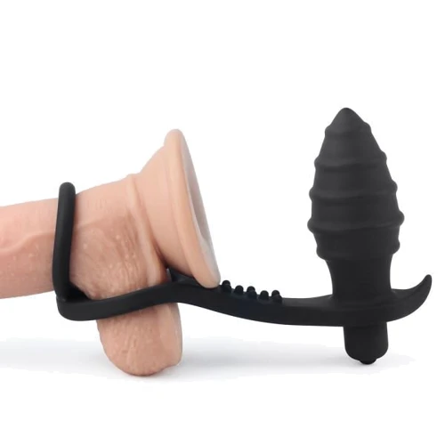 Анальная пробка с эрекционным кольцом и вибрацией LoveToy Ass Rasca Prostate Plug Combo Vibrating Black