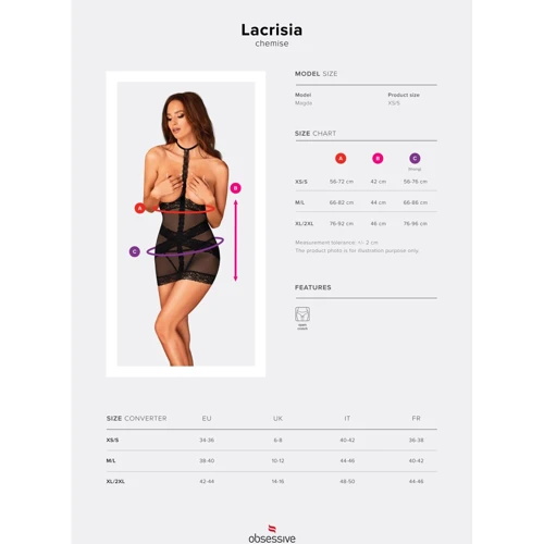 Эротическая сорочка с открытой грудью Obsessive Lacrisia black XL/2XL