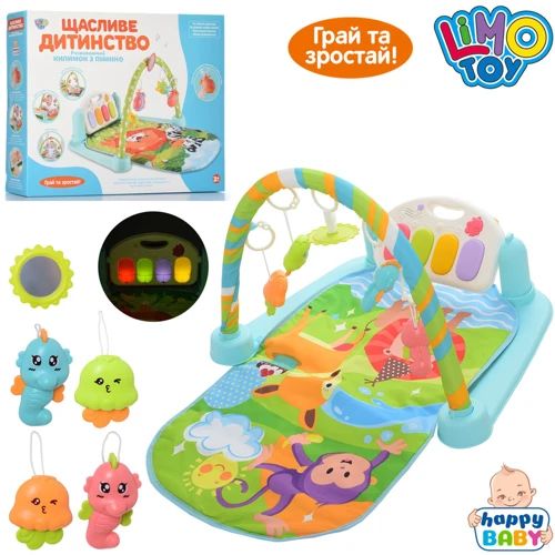 Коврик для младенца LimoToy дуга, подвески 4 шт., пианино-муз., свет, бат. (M 5500)