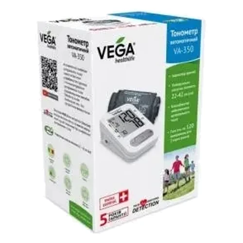 Тонометр Vega VA-350 автоматический: Размер прибора, мм 142х98х53