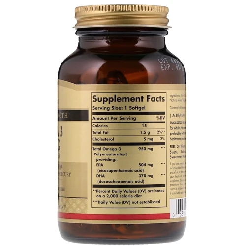 Solgar Omega-3 950 mg Triple Strength 50 caps Омега-3, ЭПК и ДГК, тройная сила: Тип Омега 3