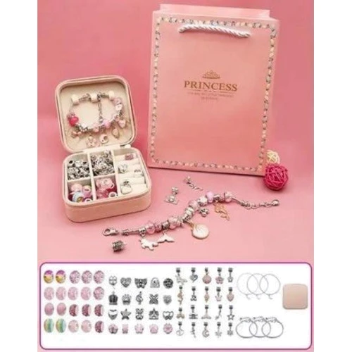 Набір для виготовлення прикрас, основи для браслетів, намистини, підвіски (рожевий)