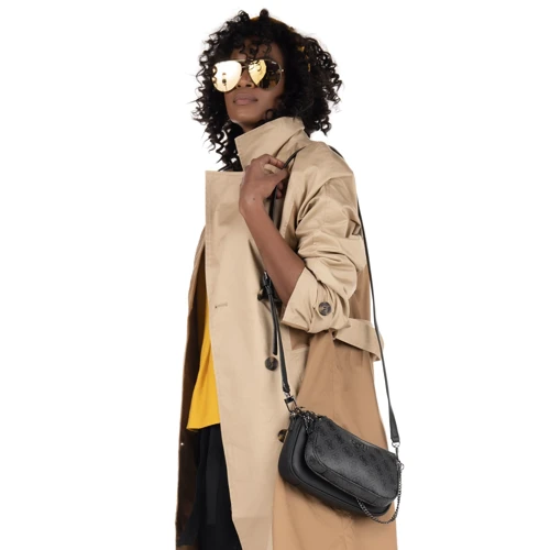 Жіноча сумка крос боді Guess Mika Double Pouch Crossbody темно-сіра (HWSM7967700-COA): Тип ручки Зі знімним ременем, З знімною ручкою, На ланцюжку, Плечовий ремінь, Коротка ручка