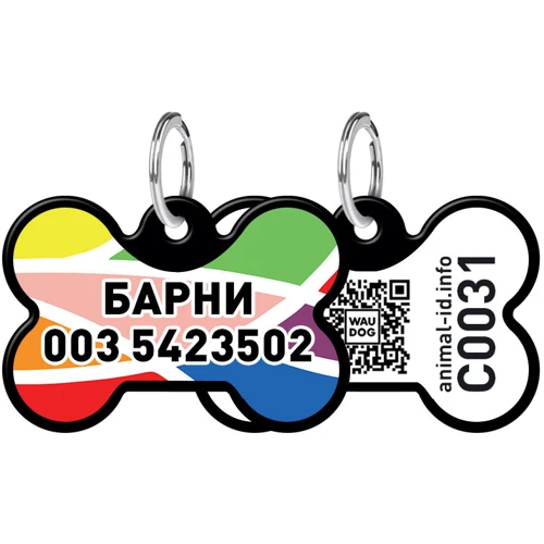 Адреснік WAUDOG Smart ID з QR-паспортом, малюнок "Вітраж", кістка, 31х21 мм, чорний (0631-0051-01-gr)