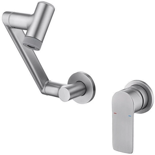 Смеситель настенный Lefton Single-Handle Wall Mount Bathroom Faucet with Temperature Display-BFWM2401 Brushed Nickel