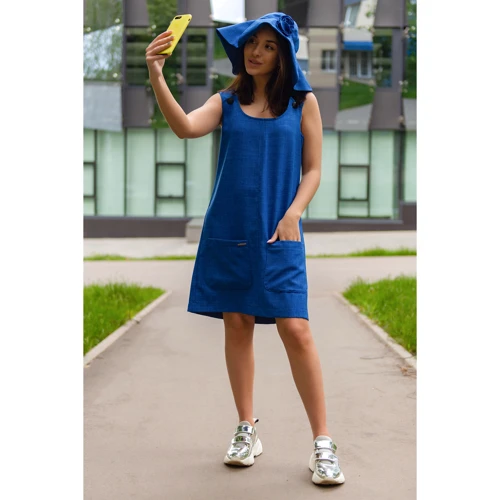 Сарафан FLFashion Сандра ФСС 3085 46 синій повсякденний до середини стегна: Довжина рукава Без рукава