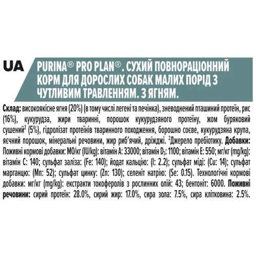 Сухой корм Pro Plan Small & Mini Sensitive Digestion cо вкусом ягненка 7 кг (7613036611329): Класс Супер премиум
