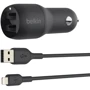 Зарядное устройство Playa by Belkin Car Charger 2xUSB 24W Black with Lightning Cable (CCD001BT1MBK)