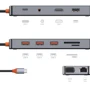Адаптер WIWU Adapter Cyber CB011 11in1 USB-C to 3xUSB3.0+USB2.0+USB-C+SD+MicroSD+VGA+HDMI+RJ45+3.5mm Space Gray: Интерфейс подключения 3.5mm Headphone, USB 2.0, USB 3.0, USB 3.0, USB 3.0, USB-C
