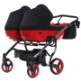 Универсальная коляска для двойни 2 в 1 Junama Diamond S-line Duo 01, черный с красным (JD-SL-DUO-01) фото 8
