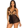 Пеньюар Leg Avenue Lace and mesh babydoll & panty Black M