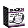 Эрекционное кольцо с анальной пробкой Black Velvets Cock & Ball Ring + Plug