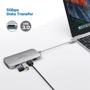 Адаптер HooToo USB-C to USB-C + HDMI + 3xUSB 3.0 + RJ45 + SD Silver (HT-UC008S): Додаткові роз'єми SD+TF Card, Ethernet, USB OTG, USB-C, HDMI