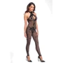 Бодистокинг Noir Handmade F315 Ego flocked mesh halter catsuit Black, XXL