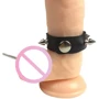 Кольцо для пениса Penis Ring с шипами и поводком, натуральная кожа
