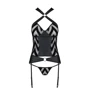 Сетчатый комплект с узором: корсет с халтером, подвязки, трусики Hima Corset black XXL/XXXL-Passion