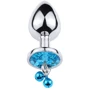 Анальная пробка с кристаллом, колокольчиком и поводком Silver Blue (размер M)