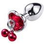 Анальная пробка с кристаллом, колокольчиком и поводком Silver Heart RED (размер L)
