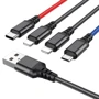 Кабель Hoco USB Cable to Micro USB/2x Lightning/Type-C X76 2A 1m Black/Red/Blue
