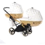 Универсальная коляска для двойни 2 в 1 Junama Glow Duo Slim 02, белый с золотым (J-G-DUOs-02): Ширина шасси 65 см