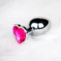 Металлическая анальная пробка Ouch! Heart Gem Silver - Rubellite Pink, S
