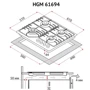 Варочная поверхность газовая Perfelli HGM 61694 I: Расположение панели Фронтальное