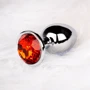 Металлическая анальная пробка Ouch! Heart Gem Silver - Ruby Red, S