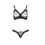 Комплект из экокожи Celine Bikini 6XL/7XL — Passion: открытый бра с лентами, стринги со шнуровкой