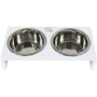 Миски Lucky Pet металлические на деревянной подставке линейка Пир 2x0.4л/13см белый (553478)