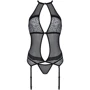 Корсет с пажами Passion SATARA CORSET Вlack XXL/XXXL (стринги в наборе)