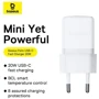 Зарядное устройство Baseus USB-C Wall Charger Palm 1C 20W with USB-C Cable White (P10111602213-01): Количество USB-портов 1