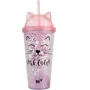 Тамблер-стакан YES з блискітками Pink Cat з трубочкою 450 мл (707076)