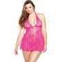 Кружевной пеньюар с открытой спиной и стринги Fantasy Lingerie, Xl/ХХl, розовый
