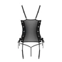Сетчатый корсет из эко-кожи, с люверсами и съемными пажами Passion Malwia Corset black S/M (стринги в комплекте)