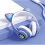 Беспроводные HeadSet LED наушники с кошачьими ушками STN-28 синие  фото 3