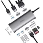 Адаптер WIWU Adapter Alpha A11312H USB-C to 3xUSB+SD+2xHDMI+VGA+RJ45+3.5mm Space Grey: Дополнительные разъемы Ethernet, 3.5mm Headphone, VGA, HDMI, SD+TF Card, USB OTG