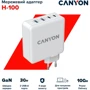 Зарядное устройство Canyon Wall Charger H-100 2xUSB-C+2xUSB GaN 100W White (CND-CHA100W01): Кабель в комплекте отсутствует