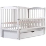Кровать Babyroom Еліт резьба маятник, ящик, откидной бок DER-7 бук белый (622035)