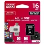 Карта памяти GOODRAM 16GB microSDHC Class 10 USH-I U1 + SD adapter + USB reader (M1A4-0160R12): Тип карты MicroSDHC
