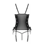 Сетчатый корсет из эко-кожи, с люверсами и съемными пажами Passion Malwia Corset black 6XL/7XL (стринги в комплекте)