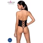 Боди из эко-кожи с имитацией шнуровки и открытым доступом Passion NANCY BODY black, S/M