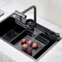 Кухонная мойка Lefton Two Outlets Waterfall Faucet Kitchen Sink with Digital Temperature Display & LED Lighting-KS2208: Материал Нержавеющая сталь