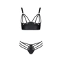 Комплект из эко-кожи Passion Malwia Bikini black L/XL: с люверсами и ремешками, бра и трусики